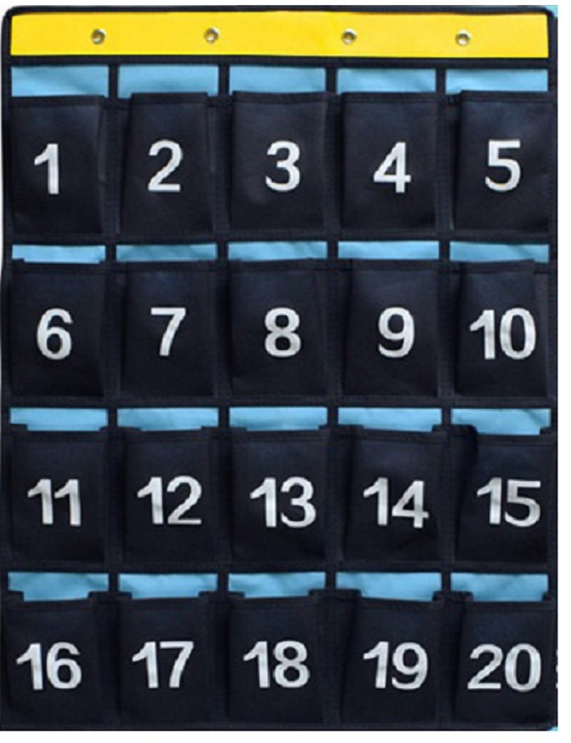 ANIZER Numbered Pocket Chart Over Door Hanging Classroom Organizer for Cell Phones Calculators Holders Blue (20 POCKETS) - Image 1
